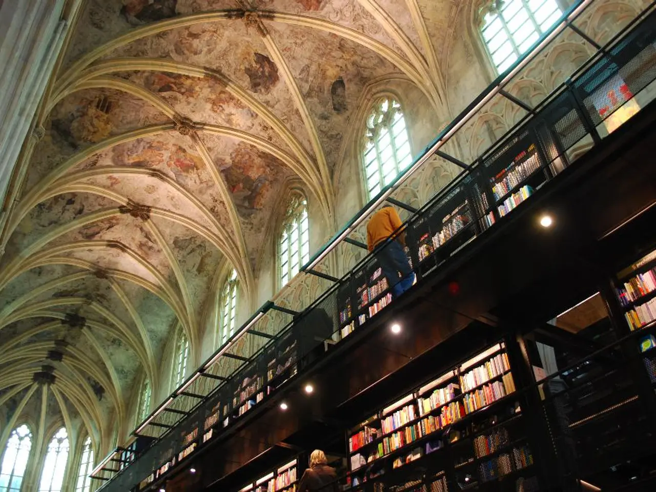 This picture describes about inside view of a building, in this we can find few people, lights and...