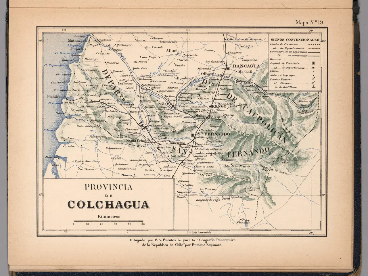 The image shows an old book with a map of Colombia on it. The map is detailed and shows the various...