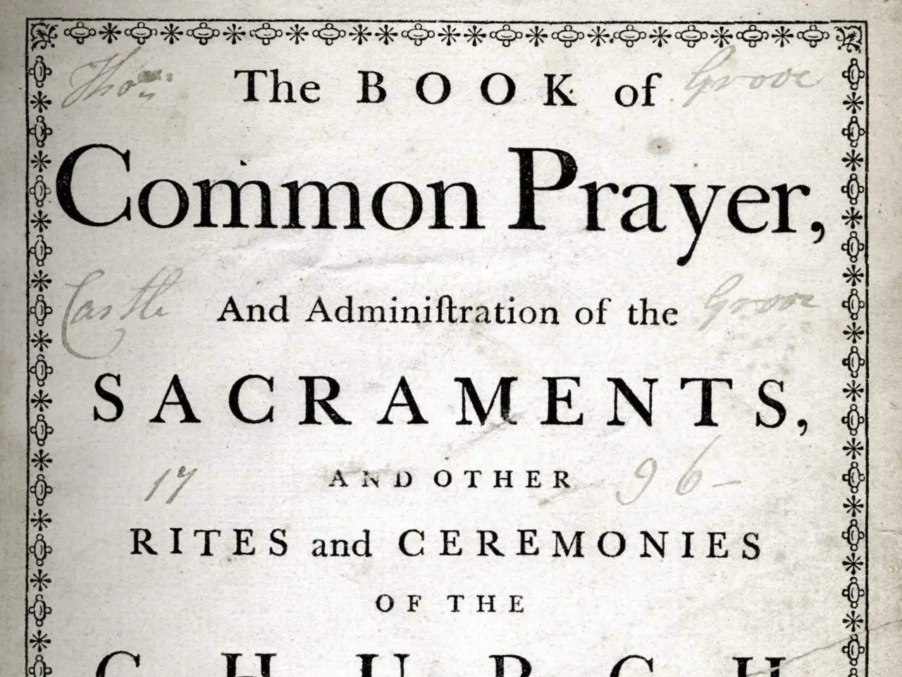 The image shows an old book with the title "The Book of Common Prayer and Administration of the...
