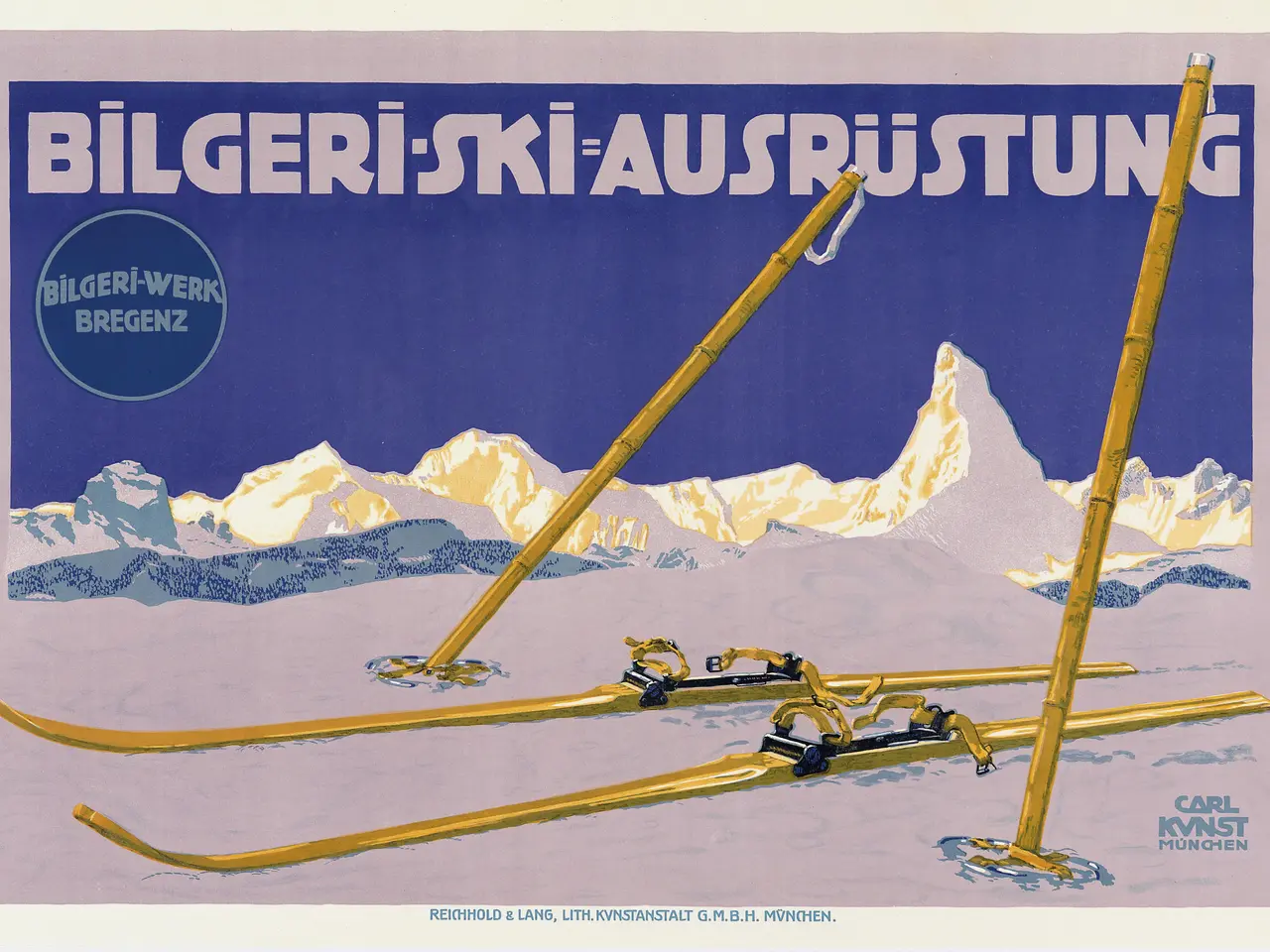 The image shows a poster advertising a ski resort in the Swiss Alps. It features a picture of a...