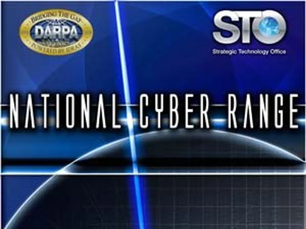 The image shows a poster with the words "National Cyber Range" written in bold, white lettering...