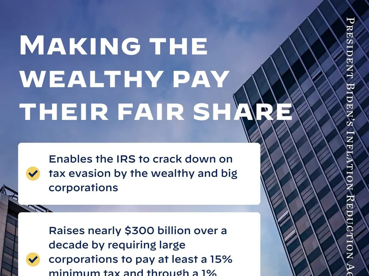 The image shows a poster with buildings in the background and a sky with clouds. The text on the...