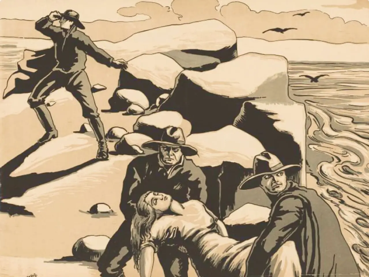 The image shows a Russian propaganda poster for the Soviet Union depicting a man being carried by...