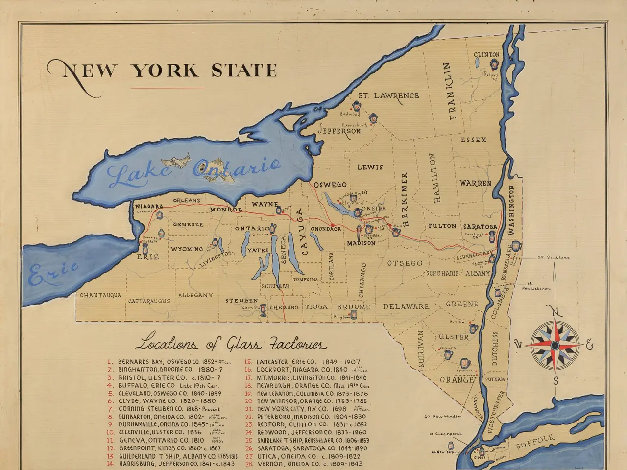 The image shows a map of New York State with Lake Ontario in the center. The map is surrounded by...