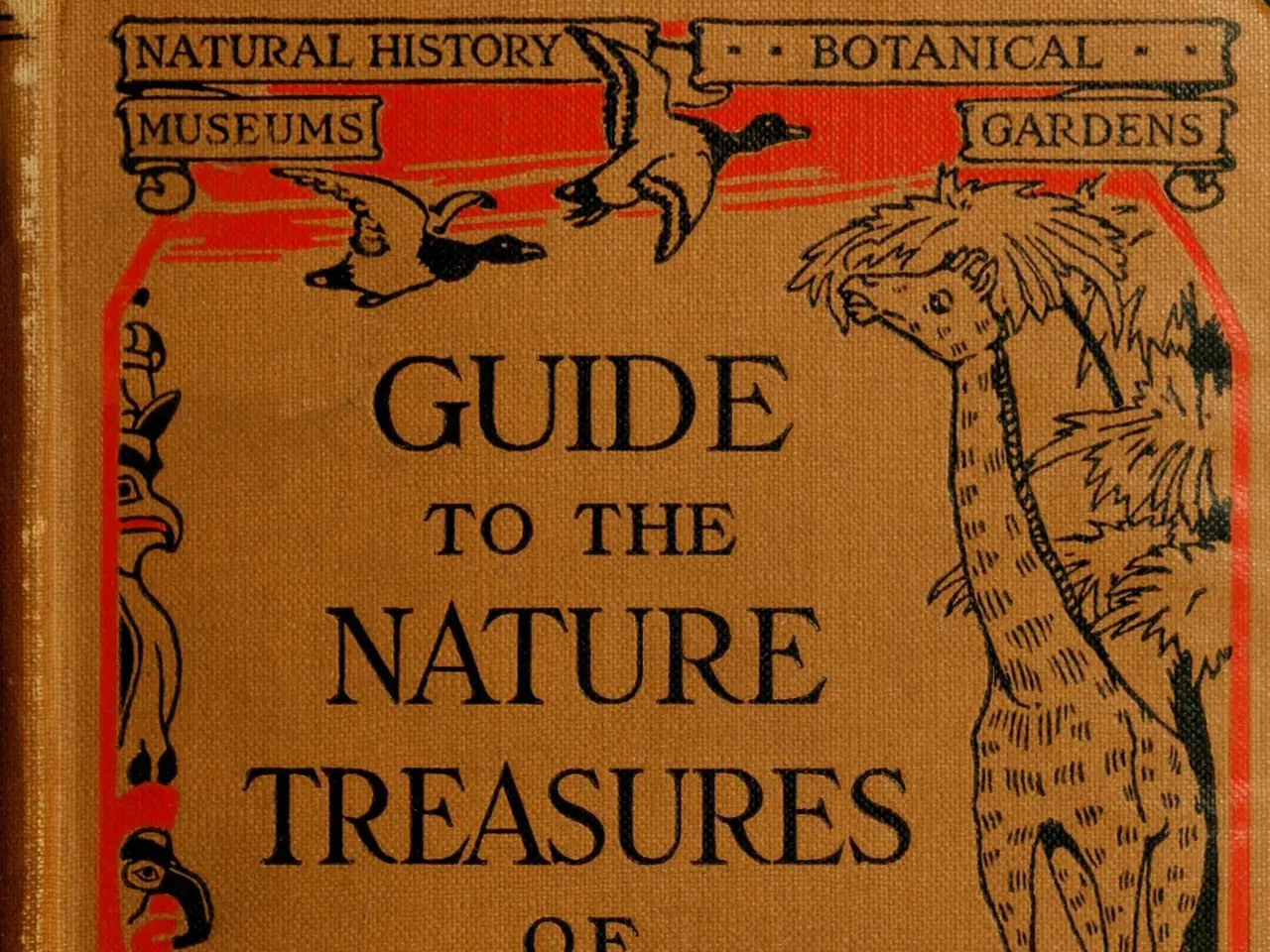 The image shows a book with the title "Guide to the Nature Treasures of New York City" on the cover...