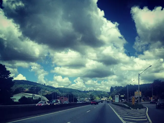 In the image there is a road and there are a lot of vehicles on the road, there are many street...