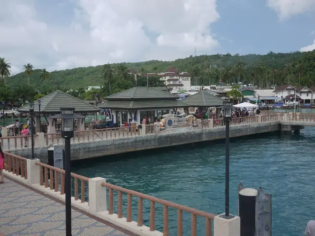 In this image there is a big river and bridge on the top where so many people are standing under...