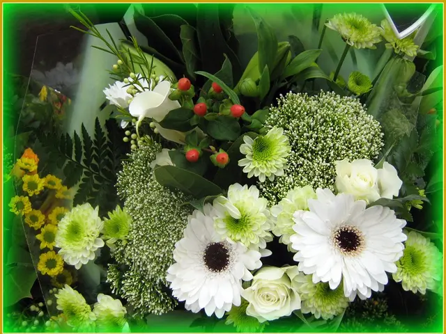 In this image we can see a flower bouquet.