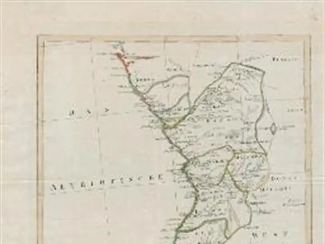 The image shows a paper with a map of the British Isles, with the coast of New Zealand in the...