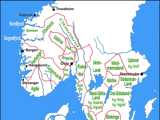 The image shows a poster of a map of Scandinavia with the provinces and their capitals, as well as...