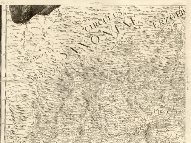 The image shows an old map of Saxony, Germany, with text written on it. The map is detailed and...