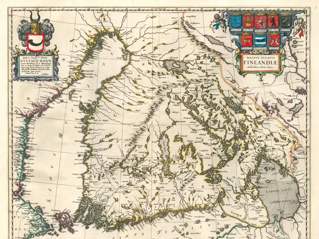 The image shows a poster of a map of Finland and Sweden, with text and logos at the top and bottom....