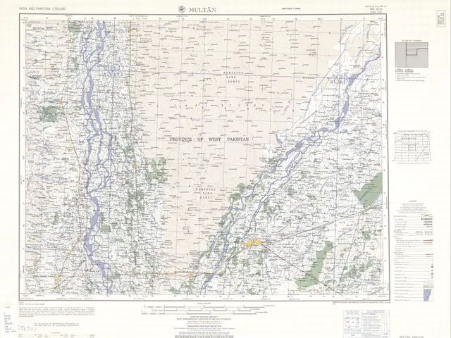 The image shows a topographic map of the area of the United States of America, with the Indian and...