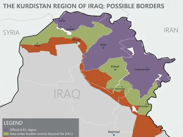 The image shows a poster with a map of the Kurdish region of Iraq, with different colors indicating...