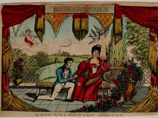The image shows a man and woman sitting on a couch in front of a window, surrounded by flower pots...