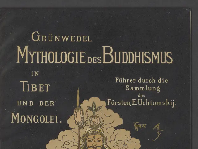 The image shows a book with text and pictures on the cover page, which is a book about Buddhism in...