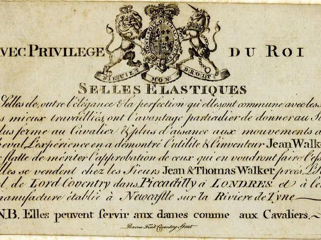 The image shows an old business card with a coat of arms on it, featuring a logo and text that...