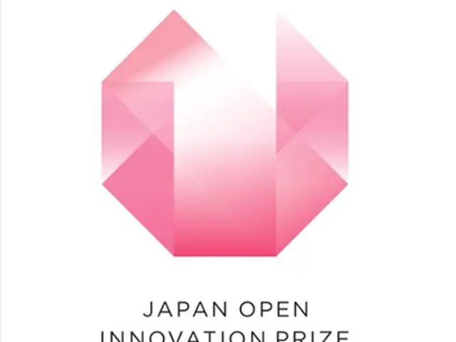 The image shows a pink logo with the words "Japan Open Innovation Prize" written on it against a...
