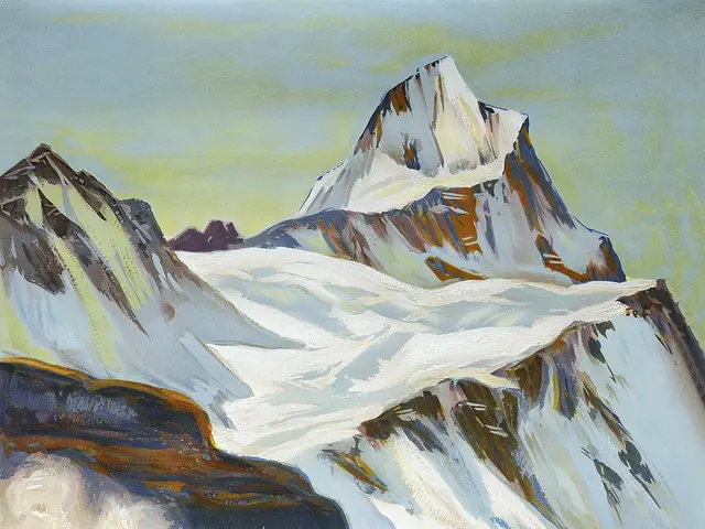 The image shows a poster of Switzerland's Alpine Postal Motor Coaches, featuring a vehicle in the...