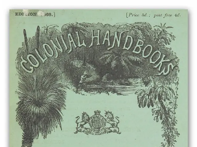 The image shows a colonial handbook of South Australia, featuring a paper with text and pictures of...
