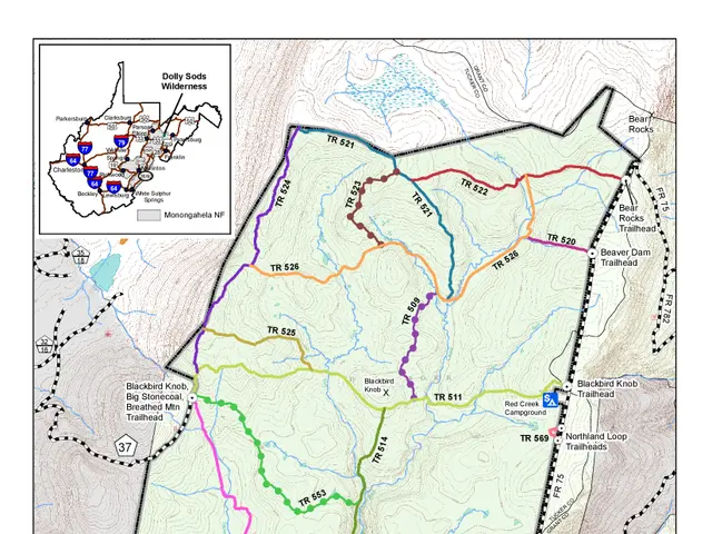 The image shows a poster of a map of the Dolly Sods Wilderness in the Monongahela National Forest....