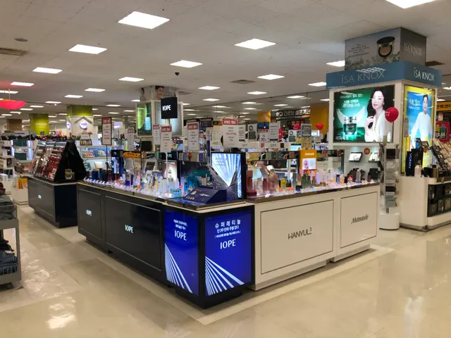 The image shows a store filled with lots of different types of cosmetics, including bottles, boxes,...