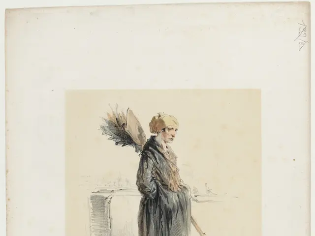 The image shows a man standing in front of a wall, holding a stick in one hand and a book in the...