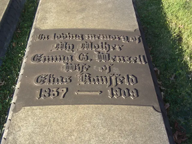 The image shows a gravestone in a cemetery with the words "The Loving Memory of My Mother"...