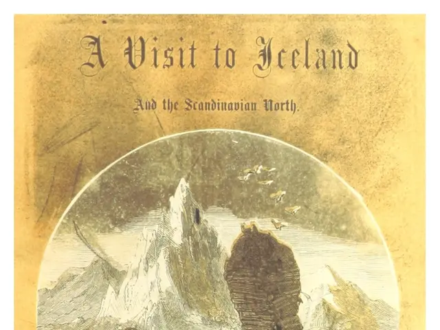 The image shows a poster with a picture of mountains and text that reads "A Visit to Iceland and...