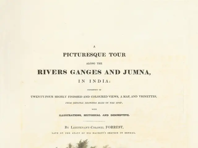 The image shows a picturesque tour along the rivers ganges and jumna in India, with a drawing of a...