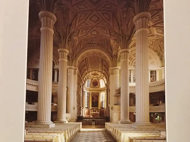 The image shows a poster for the 69th Bach-Fest Leipzig, featuring an inside view of a building...