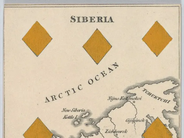The image shows a poster with a map of Siberia and the Arctic Ocean, with text written on it. The...