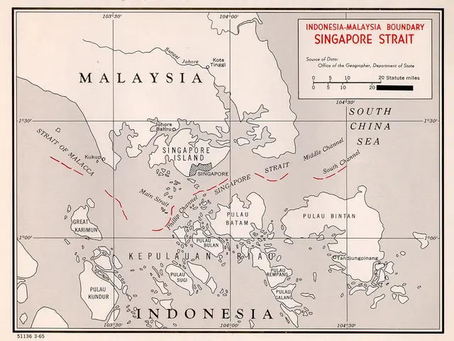 The image shows a poster with a map of Singapore and Malaysia, with text and numbers indicating the...