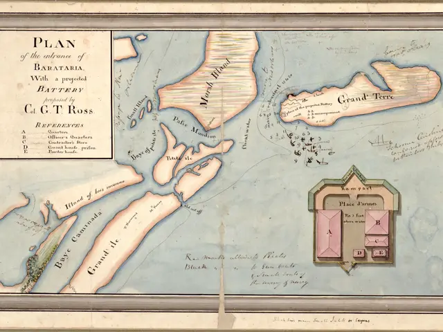 The image shows a map of the island of Barbados, with a house in the center. The map is framed in a...