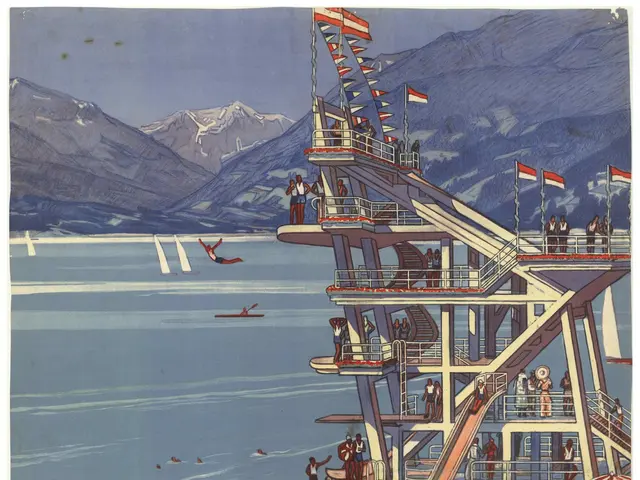 The image shows a poster advertising holidays in Austria. It features a group of people standing on...