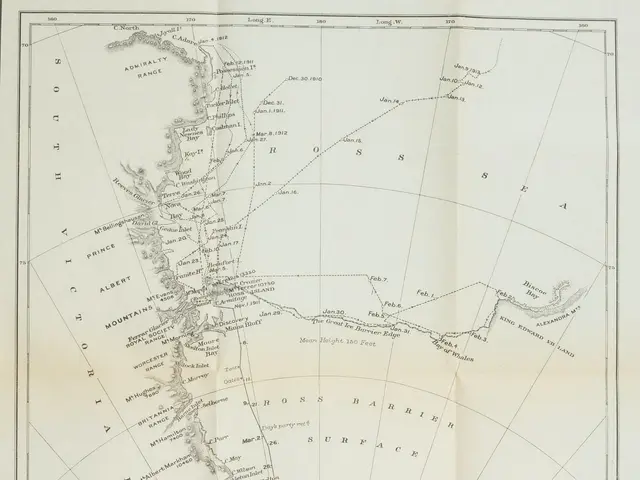 The image shows a paper with a map of the British Antarctic Expedition from 1910-1913. The map is...