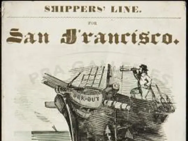 The image shows an old advertisement for the San Francisco Shippers Line, featuring a poster with...