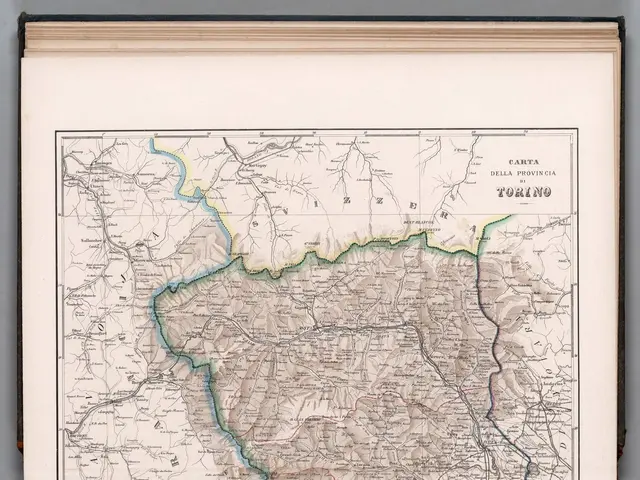 The image shows an old book with a map of Italy on it. The map is detailed and shows the various...