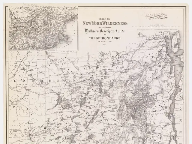 The image shows an old map of the New York Wilderness, with text at the top and bottom of the...
