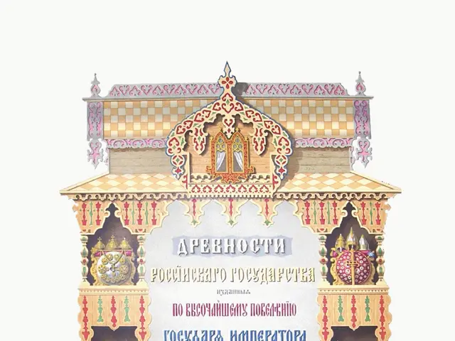 The image shows a poster with a picture of a building in the middle of it, surrounded by a few...