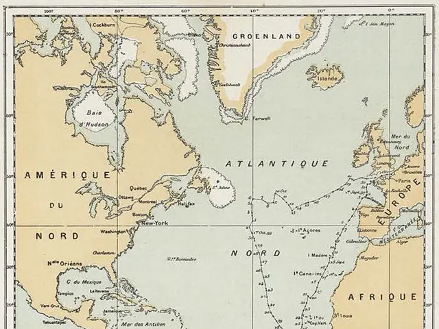 The image shows a poster of a map of the world with the extent of the Antarctic Expedition in...